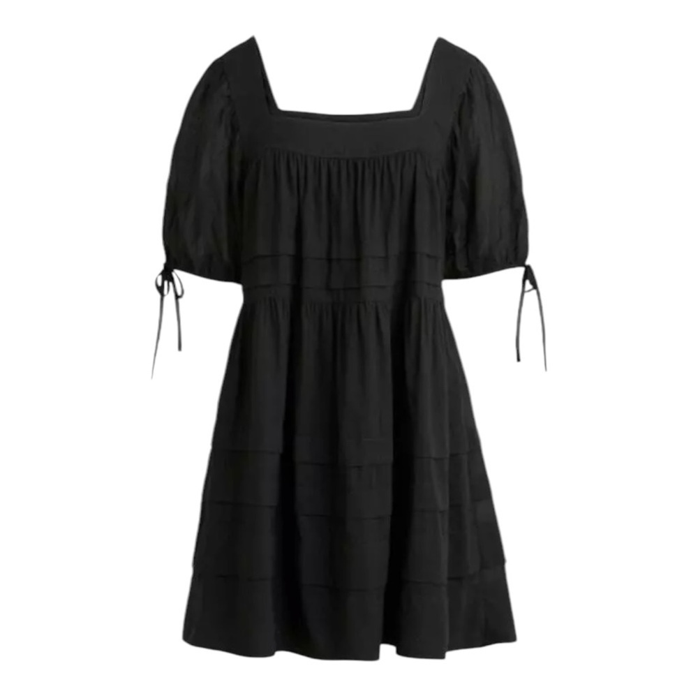 J Crew Calliste Black Square Neck Puff Sleeve Mini Dress Babydoll Womens Size S